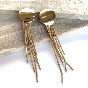 NEW~ Anthropologie Shiny Gold Disk Fringe Earrings